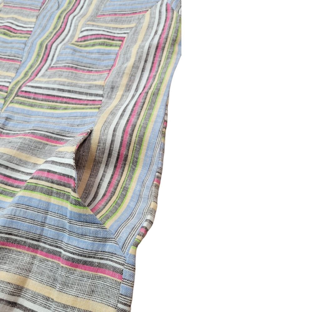 FOR CYNTHIA Striped Square Neck Short Sleeve Linen Cotton Blend Shift Dress S - Picture 7 of 9